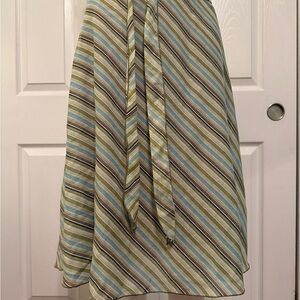 Flamingo Green Blue Brown Midi A-Line Skirt